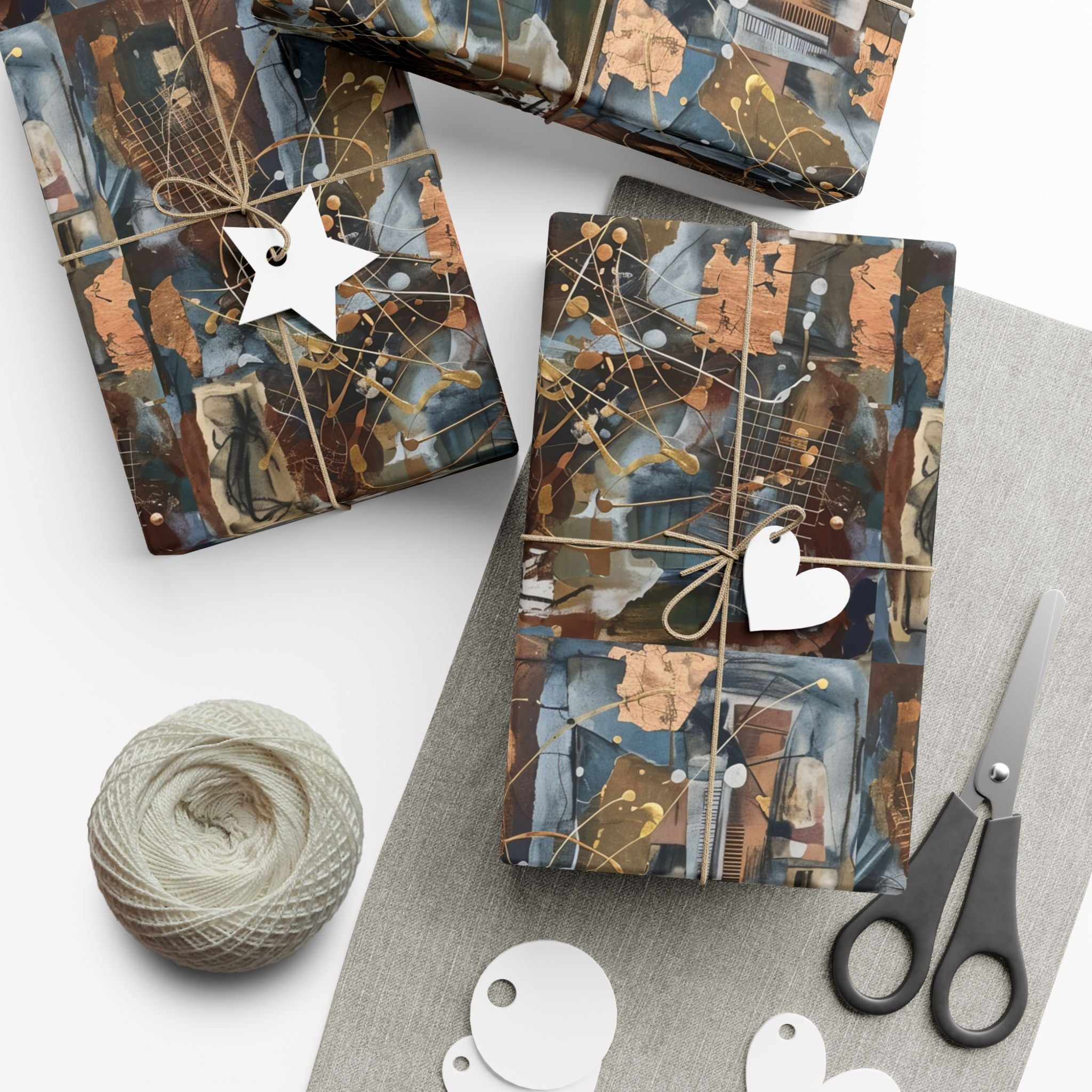 Abstract Paint Splatter Gift Wrap Papers | Modern Brown Blue Wrapping Paper
