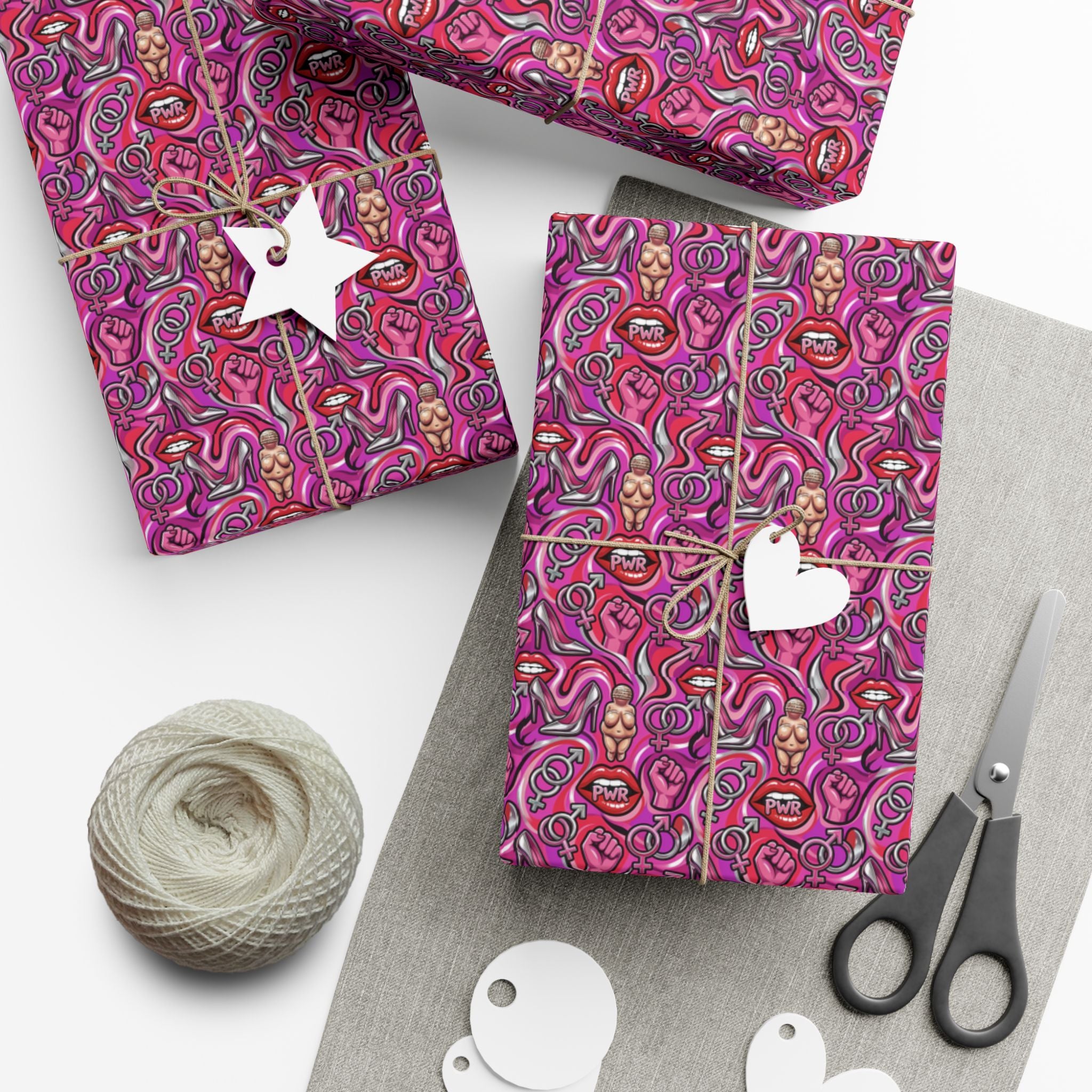 Psychedelic Lip PWR Pattern Gift Wrap Paper | Pink Swirl Wrapping Paper
