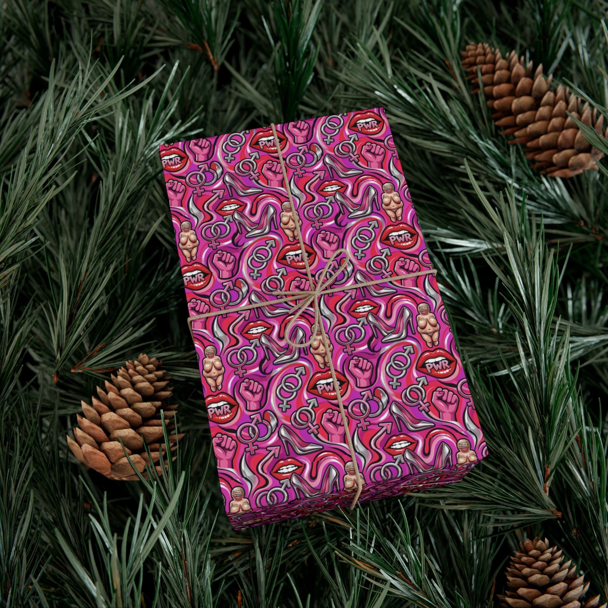 Psychedelic Lip PWR Pattern Gift Wrap Paper | Pink Swirl Wrapping Paper