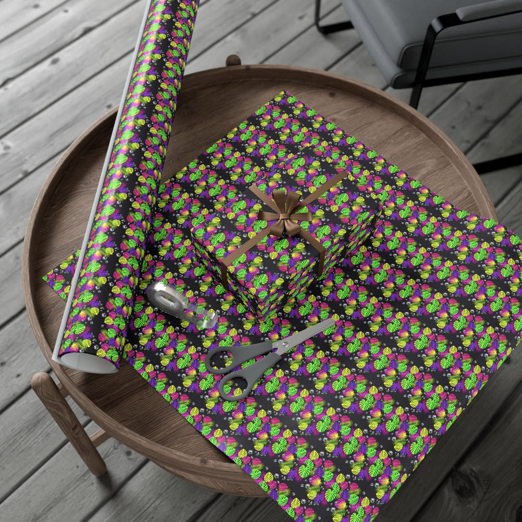 Neon Floral Pattern Gift Wrap Paper | Bright Botanical Wrapping Roll