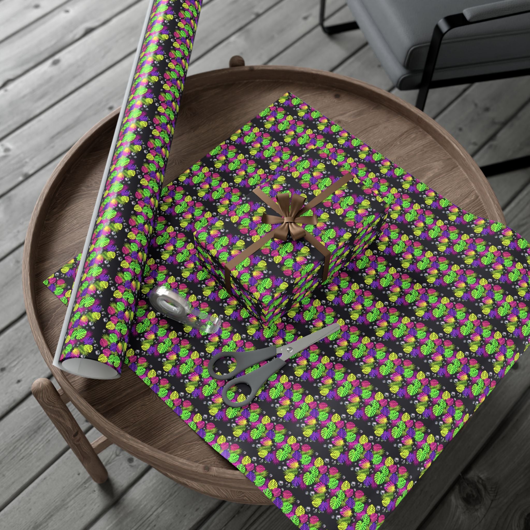 Neon Floral Pattern Gift Wrap Paper | Bright Botanical Wrapping Roll