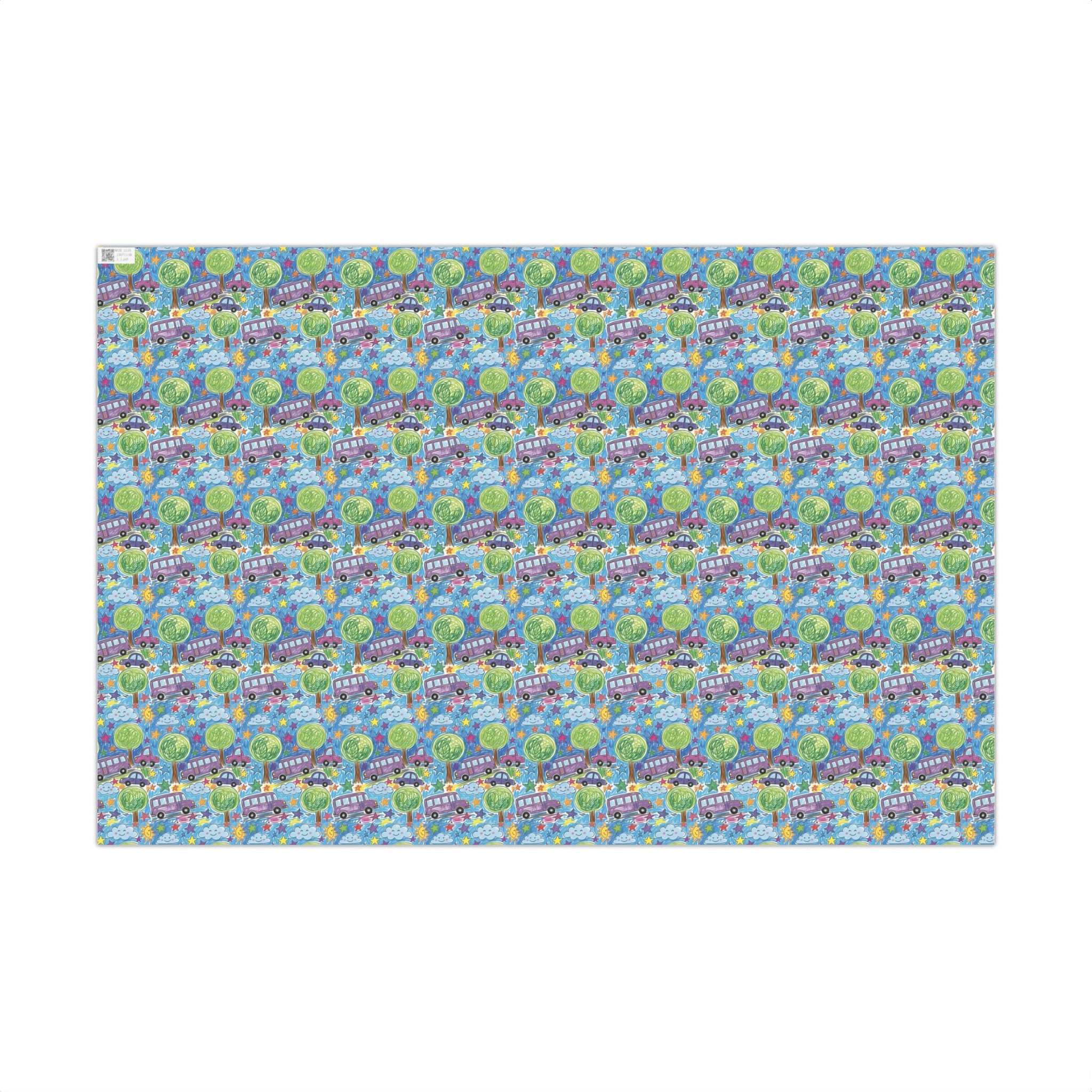 Whimsical Bus and Trees Pattern Gift Wrap Papers | Repeating Kids Wrapping Paper