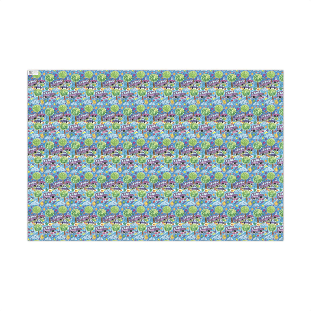 Whimsical Bus and Trees Pattern Gift Wrap Papers | Repeating Kids Wrapping Paper