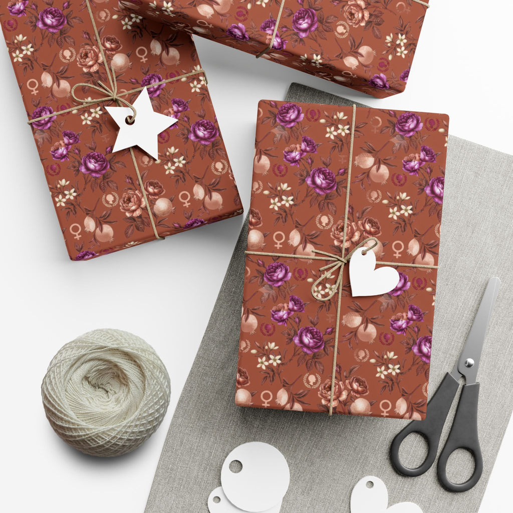 Rust Floral Pattern Gift Wrap Paper | Seamless Flower Wrapping Paper Roll