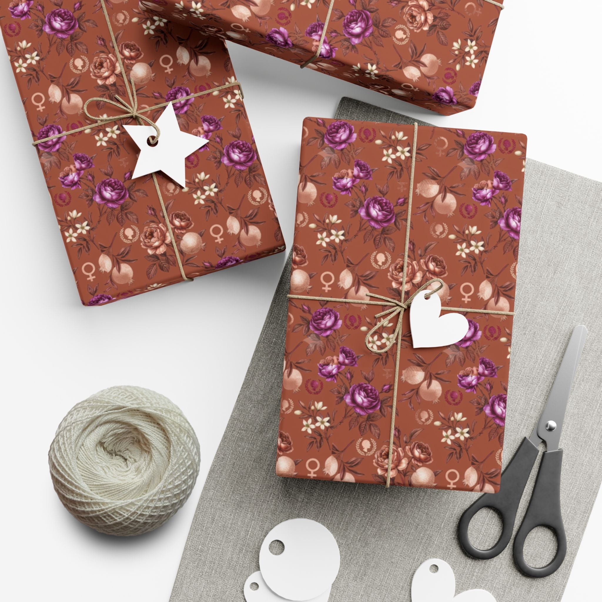 Rust Floral Pattern Gift Wrap Paper | Seamless Flower Wrapping Paper Roll