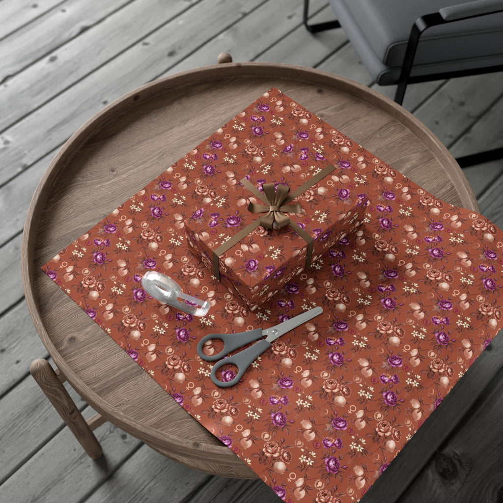 Rust Floral Pattern Gift Wrap Paper | Seamless Flower Wrapping Paper Roll