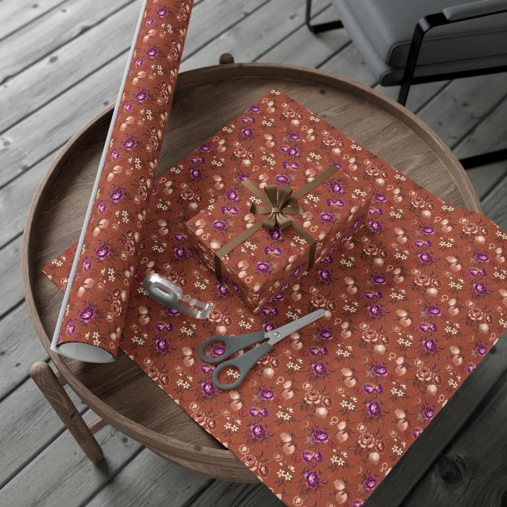 Rust Floral Pattern Gift Wrap Paper | Seamless Flower Wrapping Paper Roll