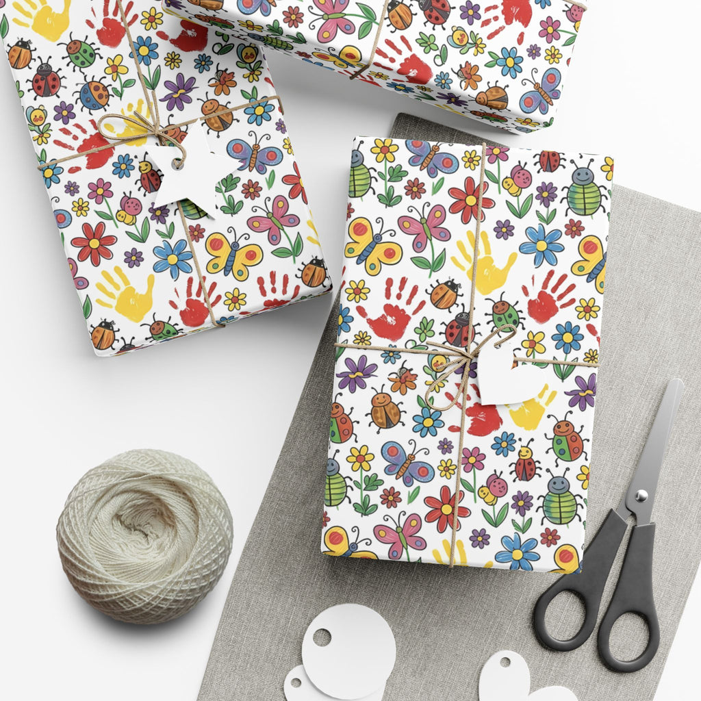 Kids Handprint Flowers Pattern Gift Wrap Paper | Floral Children's Wrapping