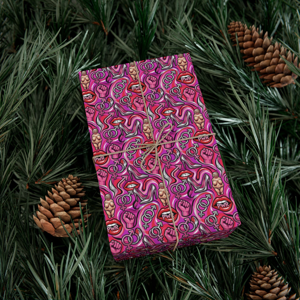 Psychedelic Lip PWR Pattern Gift Wrap Paper | Pink Swirl Wrapping Paper