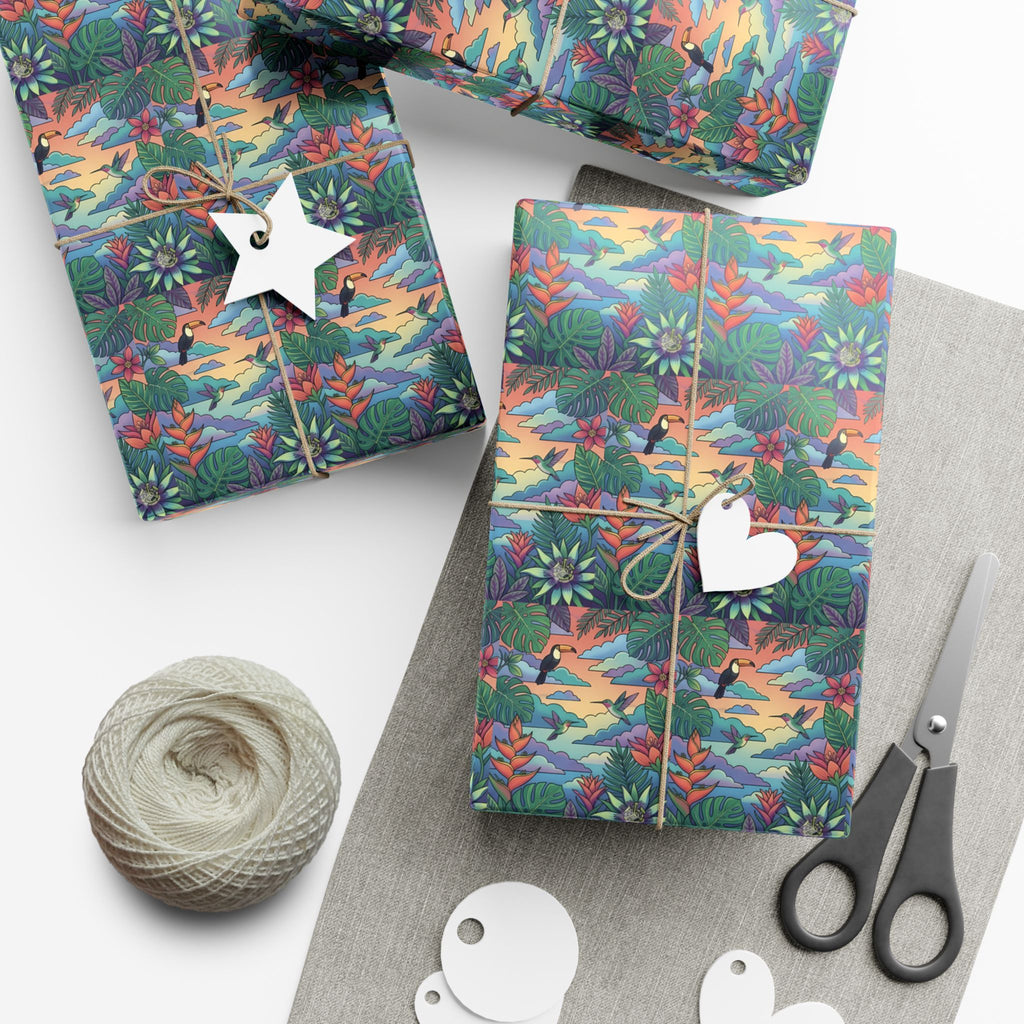 Tropical Floral Pattern Gift Wrap Papers | Botanical Jungle Wrapping Paper Roll