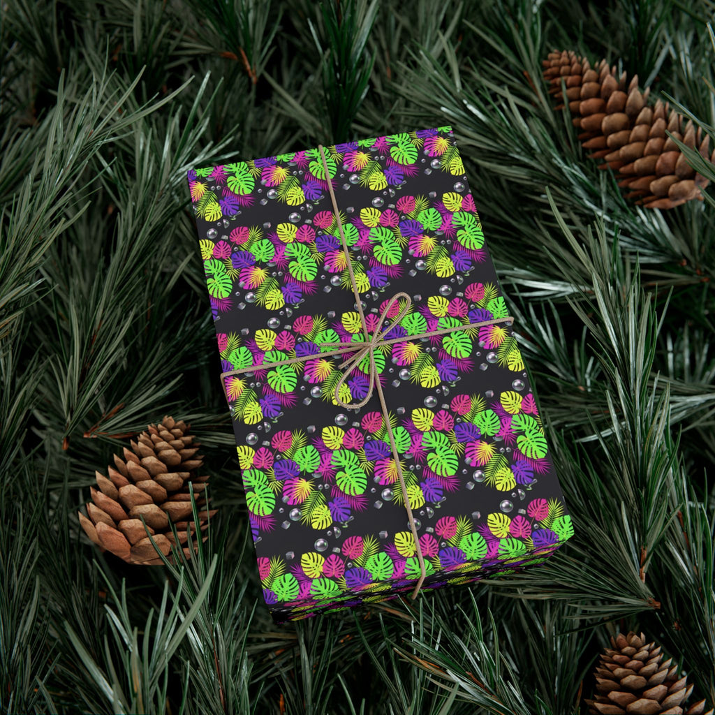 Neon Floral Pattern Gift Wrap Paper | Bright Botanical Wrapping Roll