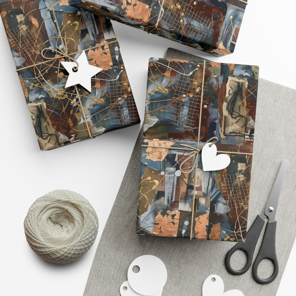 Abstract Paint Splatter Gift Wrap Papers | Modern Brown Blue Wrapping Paper