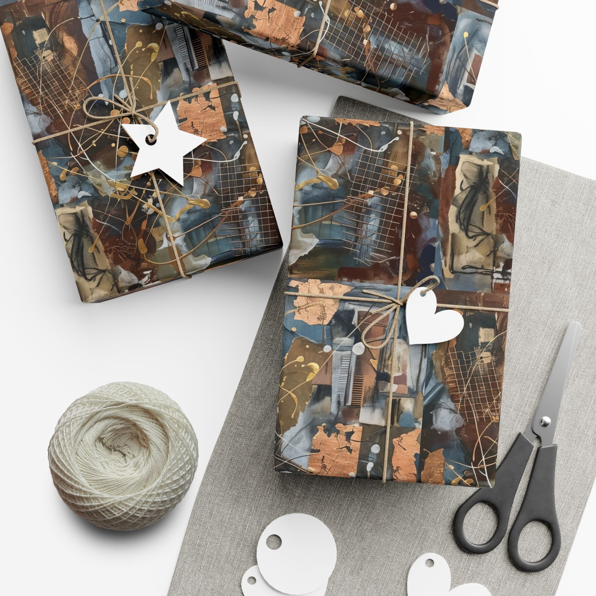Abstract Paint Splatter Gift Wrap Papers | Modern Brown Blue Wrapping Paper