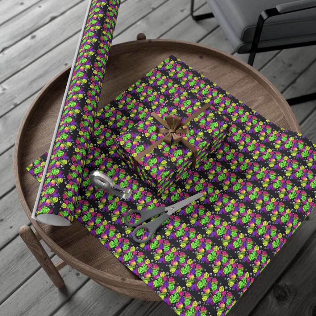 Neon Floral Pattern Gift Wrap Paper | Bright Botanical Wrapping Roll
