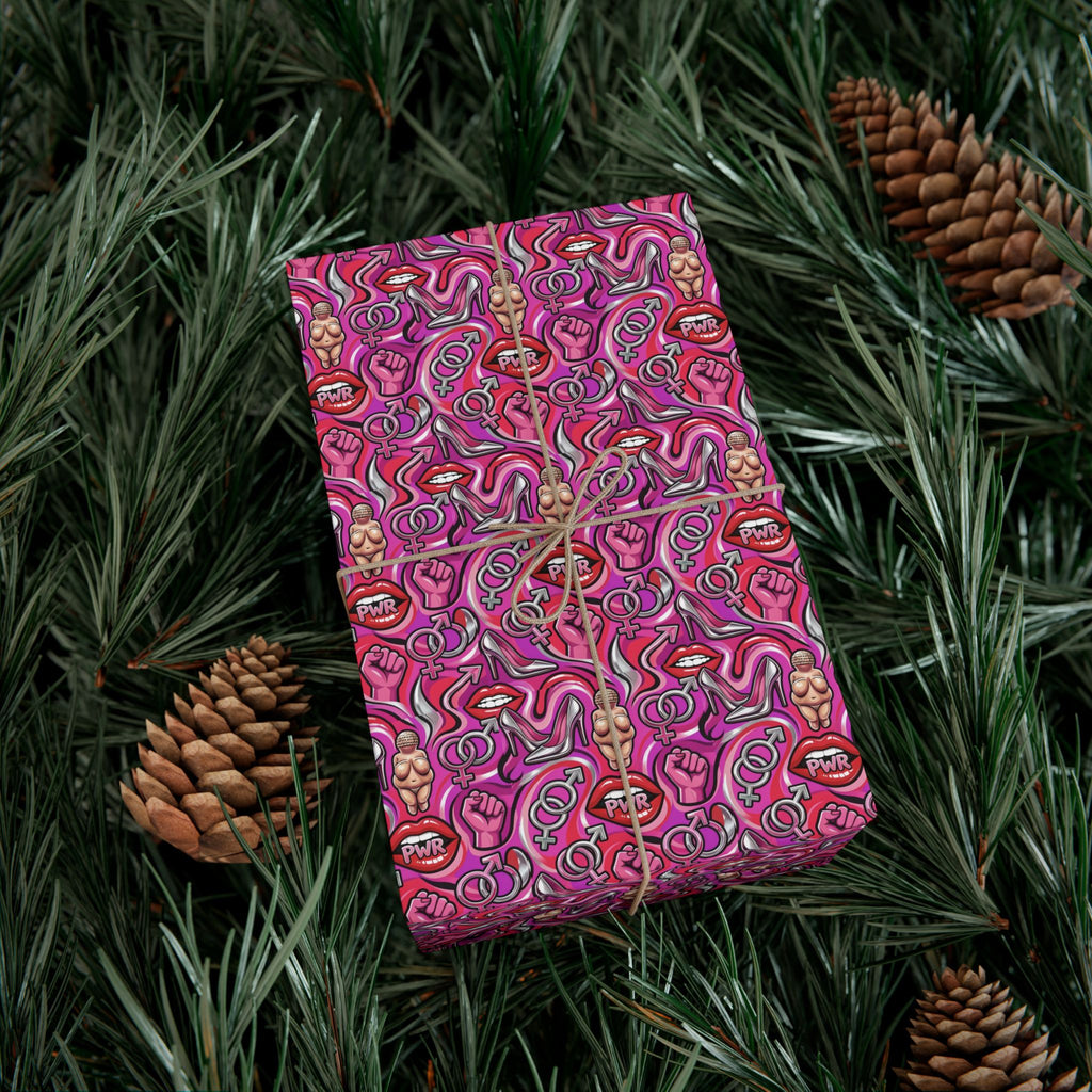 Psychedelic Lip PWR Pattern Gift Wrap Paper | Pink Swirl Wrapping Paper