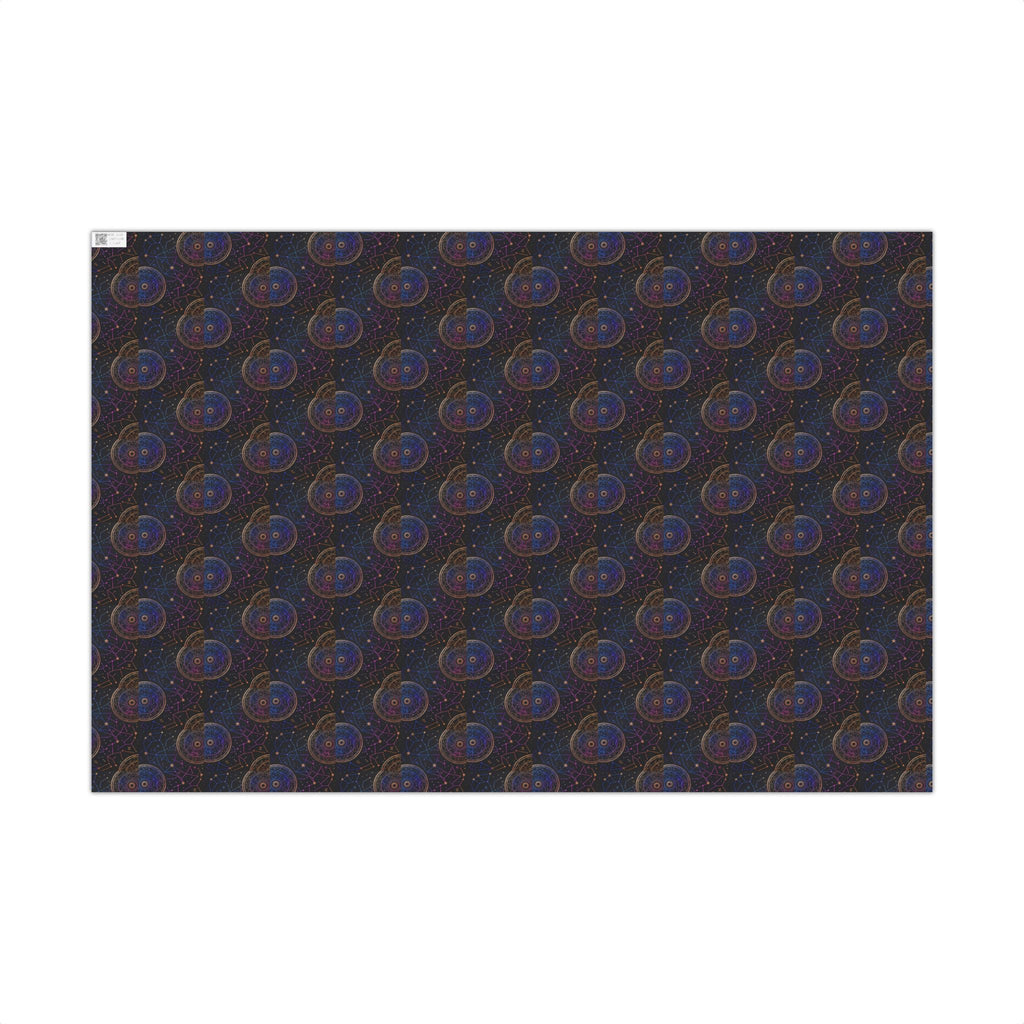 Celestial Mandala Pattern Gift Wrap Paper | Dark Starry Wrapping Paper