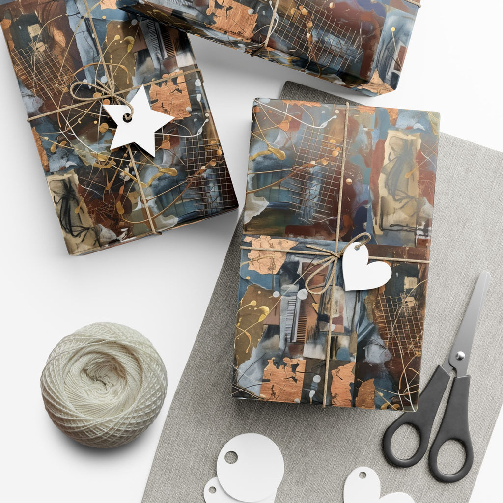 Abstract Paint Splatter Gift Wrap Papers | Modern Brown Blue Wrapping Paper