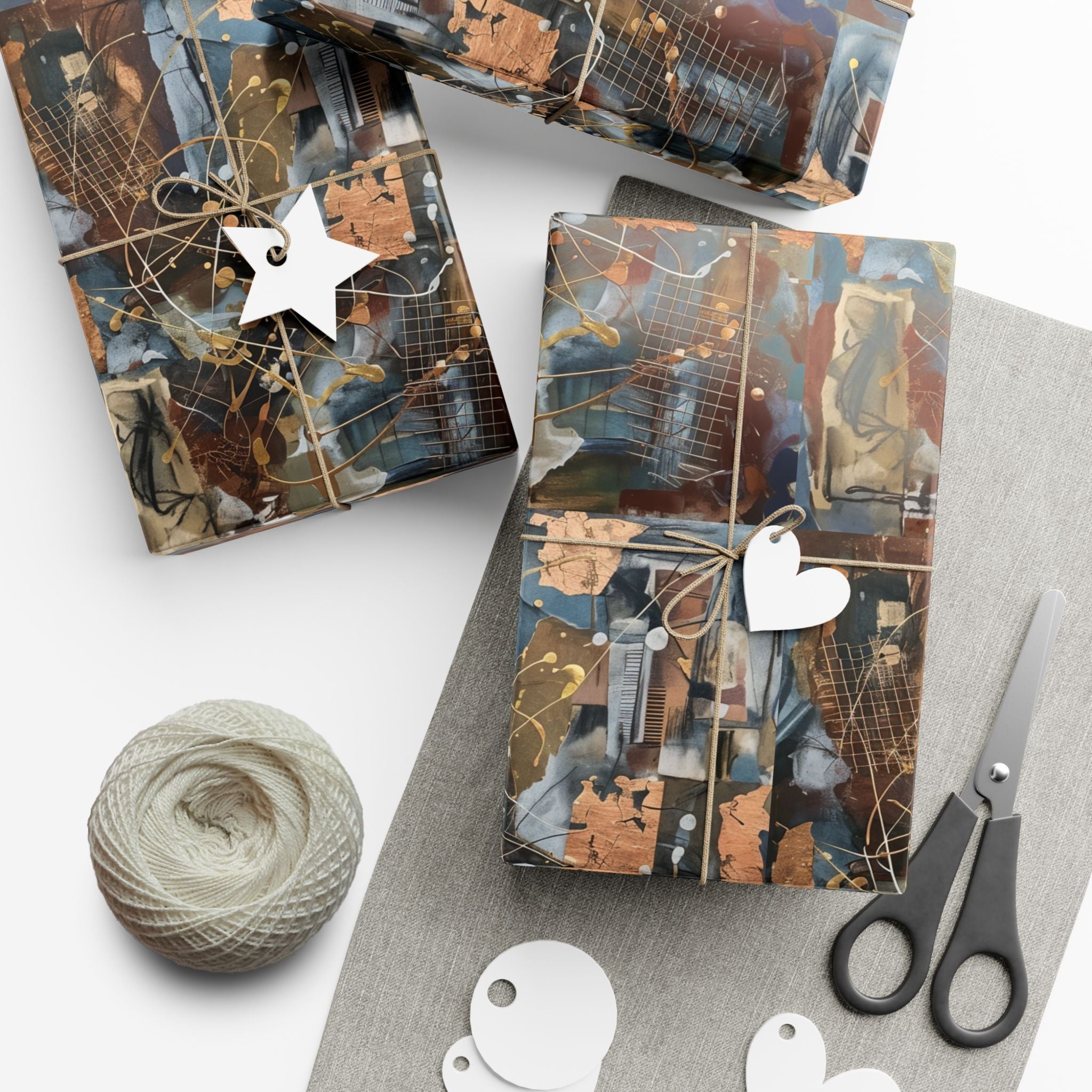 Abstract Paint Splatter Gift Wrap Papers | Modern Brown Blue Wrapping Paper
