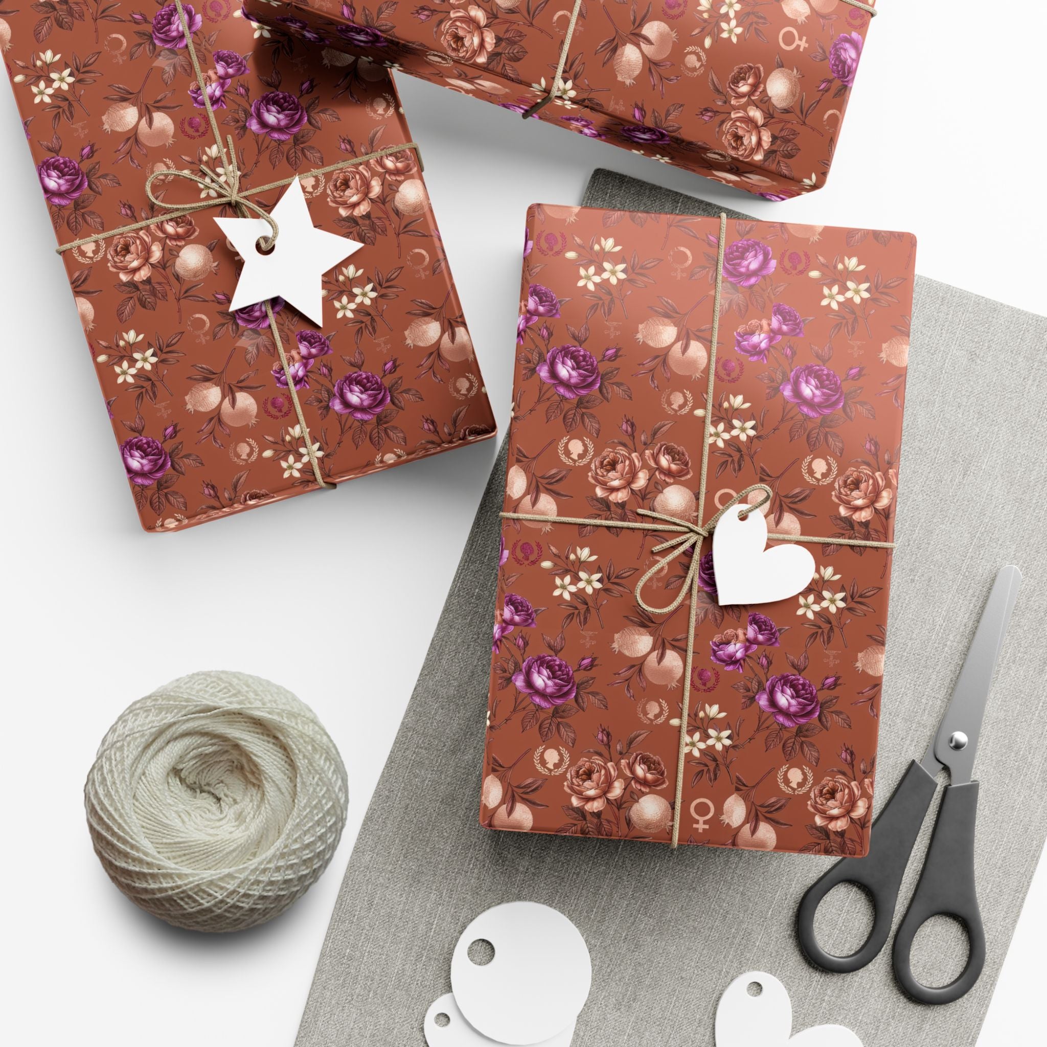 Rust Floral Pattern Gift Wrap Paper | Seamless Flower Wrapping Paper Roll