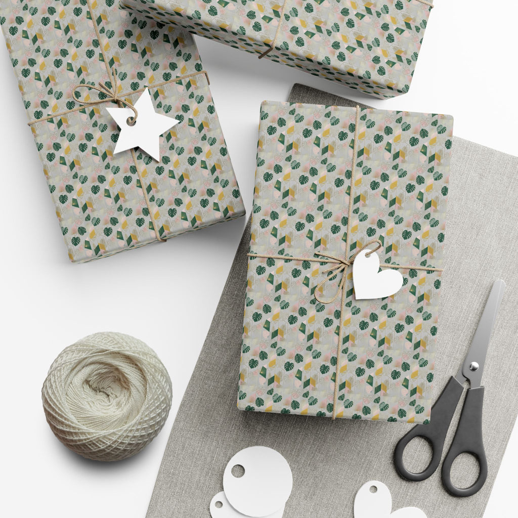 Abstract Leaf Pattern Gift Wrap, Botanical Wrapping Paper Roll | Neutral Green Beige
