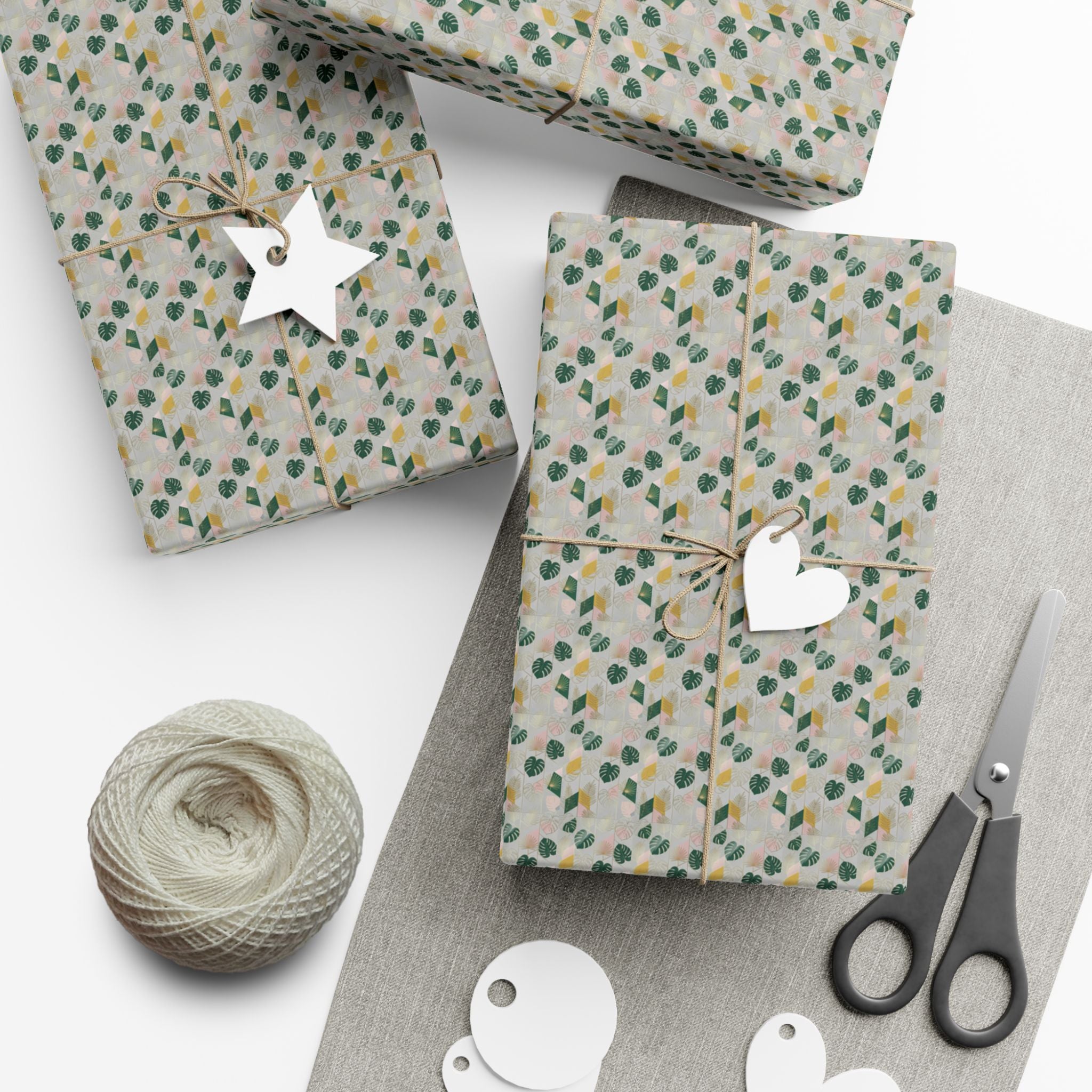 Abstract Leaf Pattern Gift Wrap, Botanical Wrapping Paper Roll | Neutral Green Beige