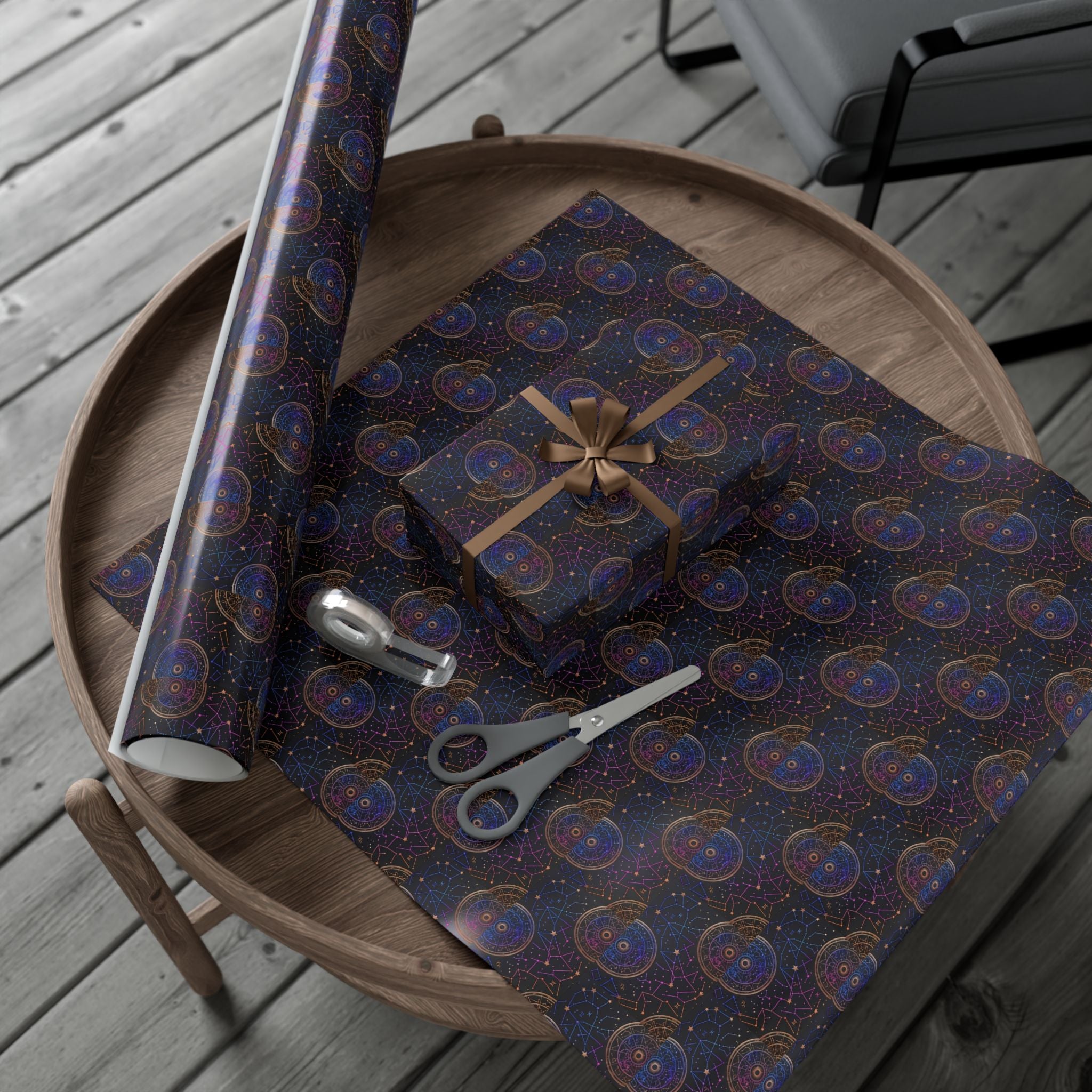Celestial Mandala Pattern Gift Wrap Paper | Dark Starry Wrapping Paper