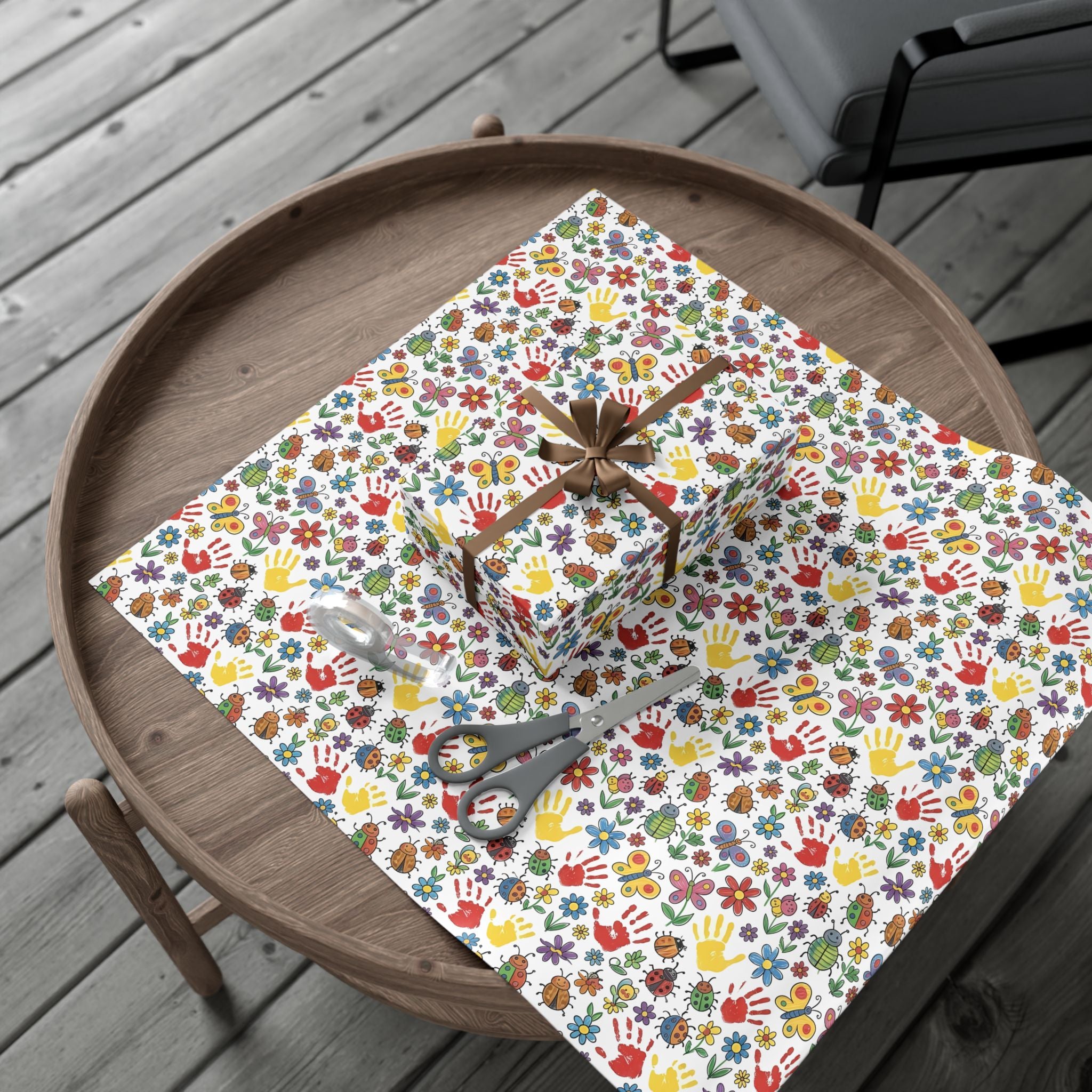 Kids Handprint Flowers Pattern Gift Wrap Paper | Floral Children's Wrapping