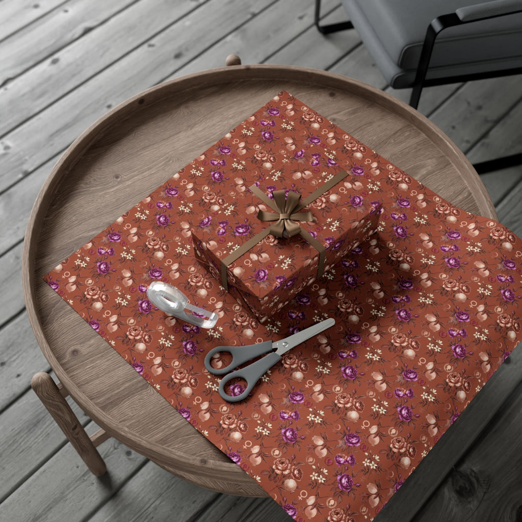 Rust Floral Pattern Gift Wrap Paper | Seamless Flower Wrapping Paper Roll