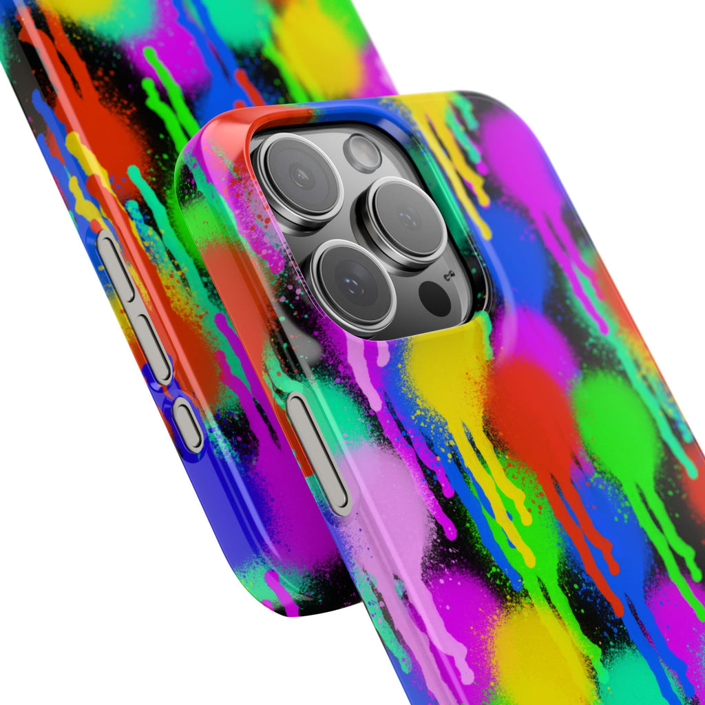 Colorful Drip Spray Paint Dots Slim Phone Case | Neon Graffiti Pattern
