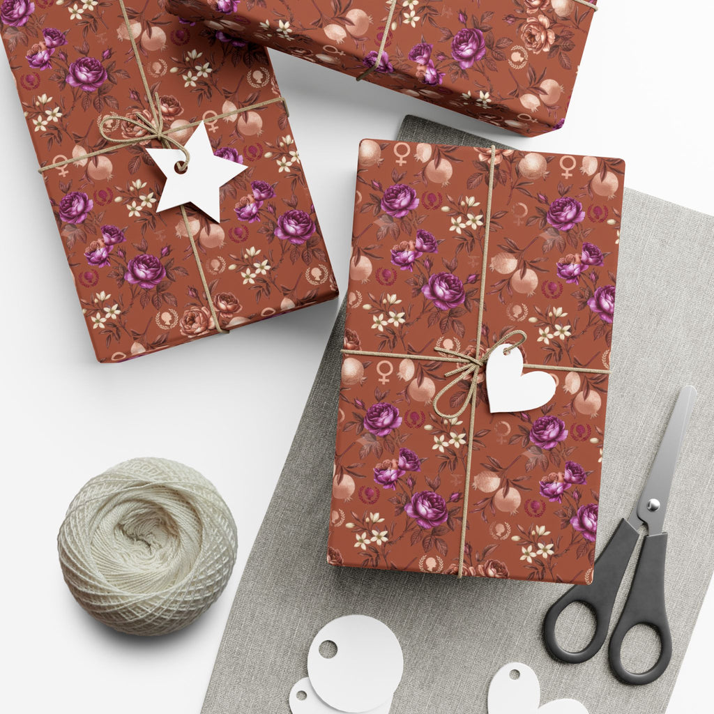 Rust Floral Pattern Gift Wrap Paper | Seamless Flower Wrapping Paper Roll