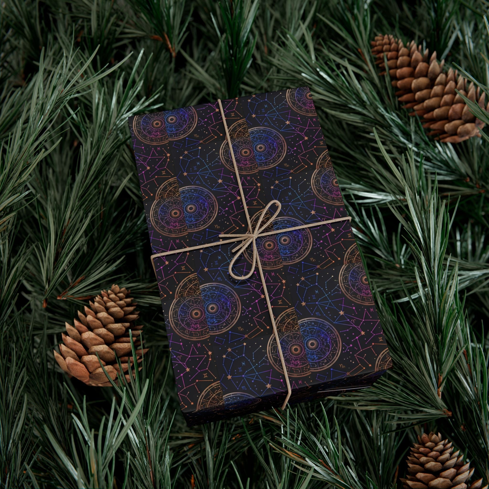 Celestial Mandala Pattern Gift Wrap Paper | Dark Starry Wrapping Paper