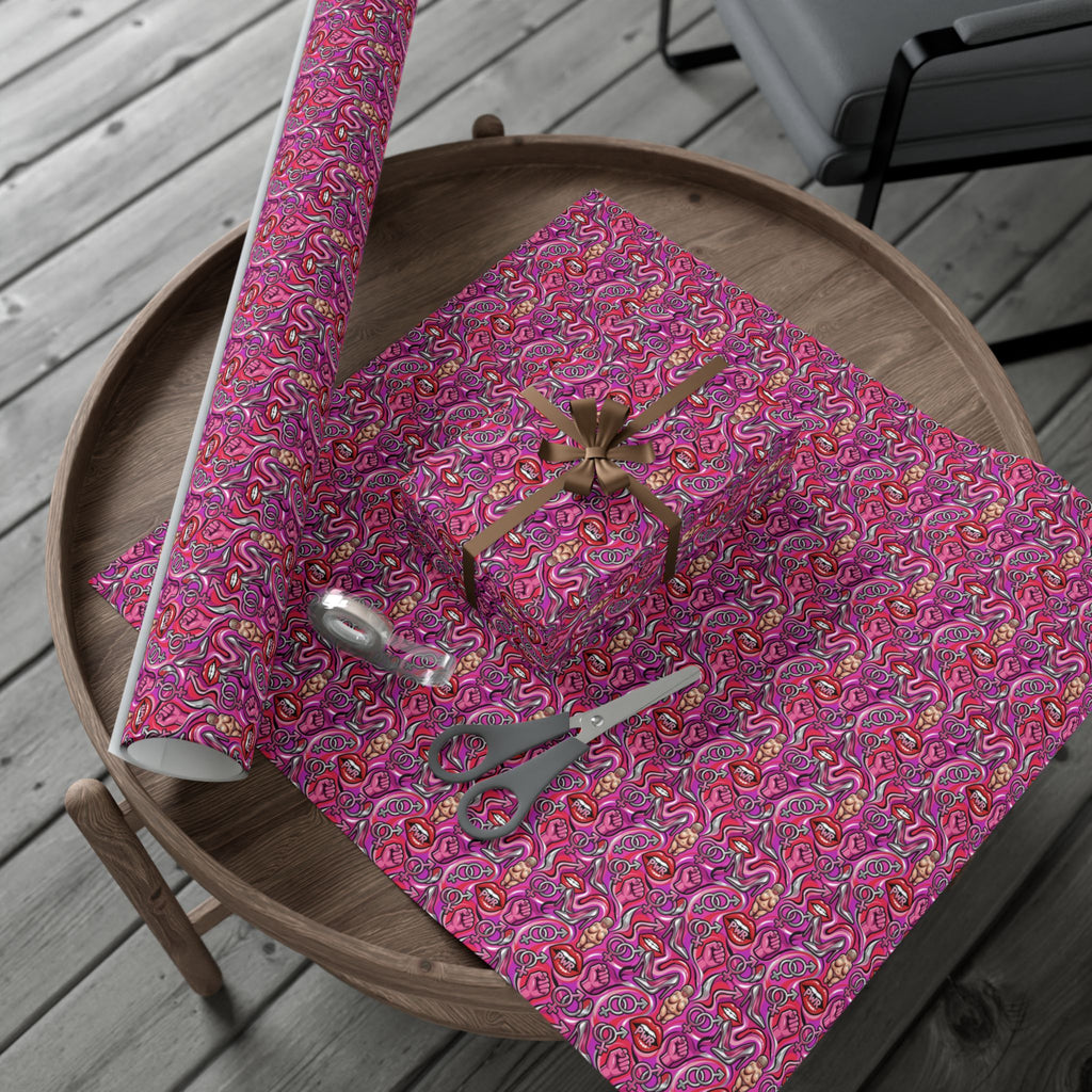 Psychedelic Lip PWR Pattern Gift Wrap Paper | Pink Swirl Wrapping Paper