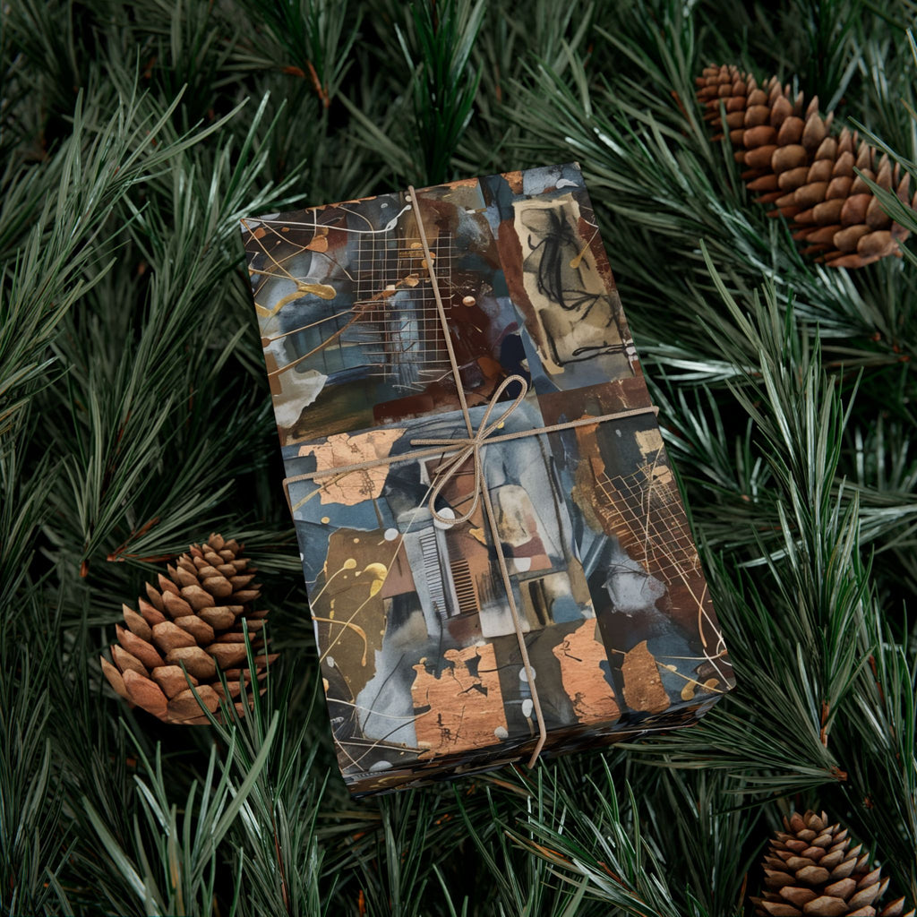 Abstract Paint Splatter Gift Wrap Papers | Modern Brown Blue Wrapping Paper