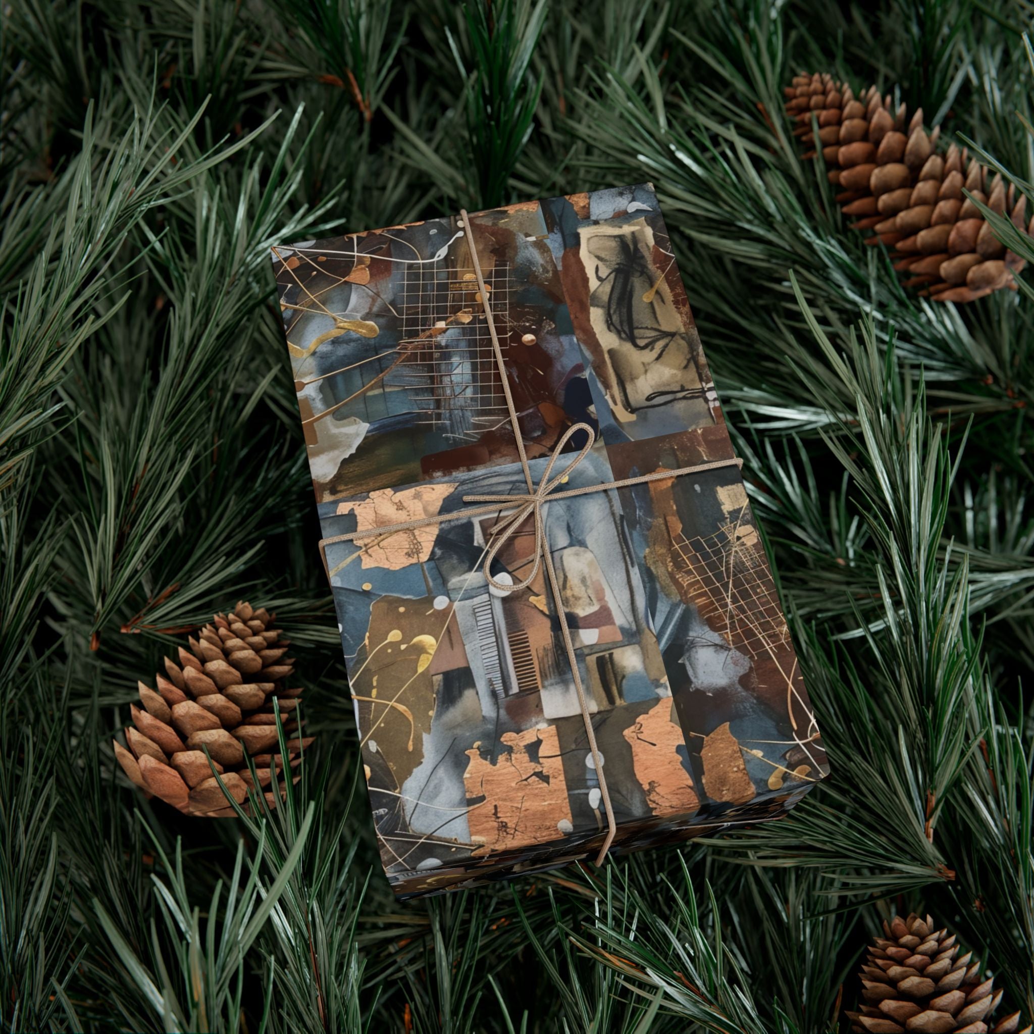 Abstract Paint Splatter Gift Wrap Papers | Modern Brown Blue Wrapping Paper