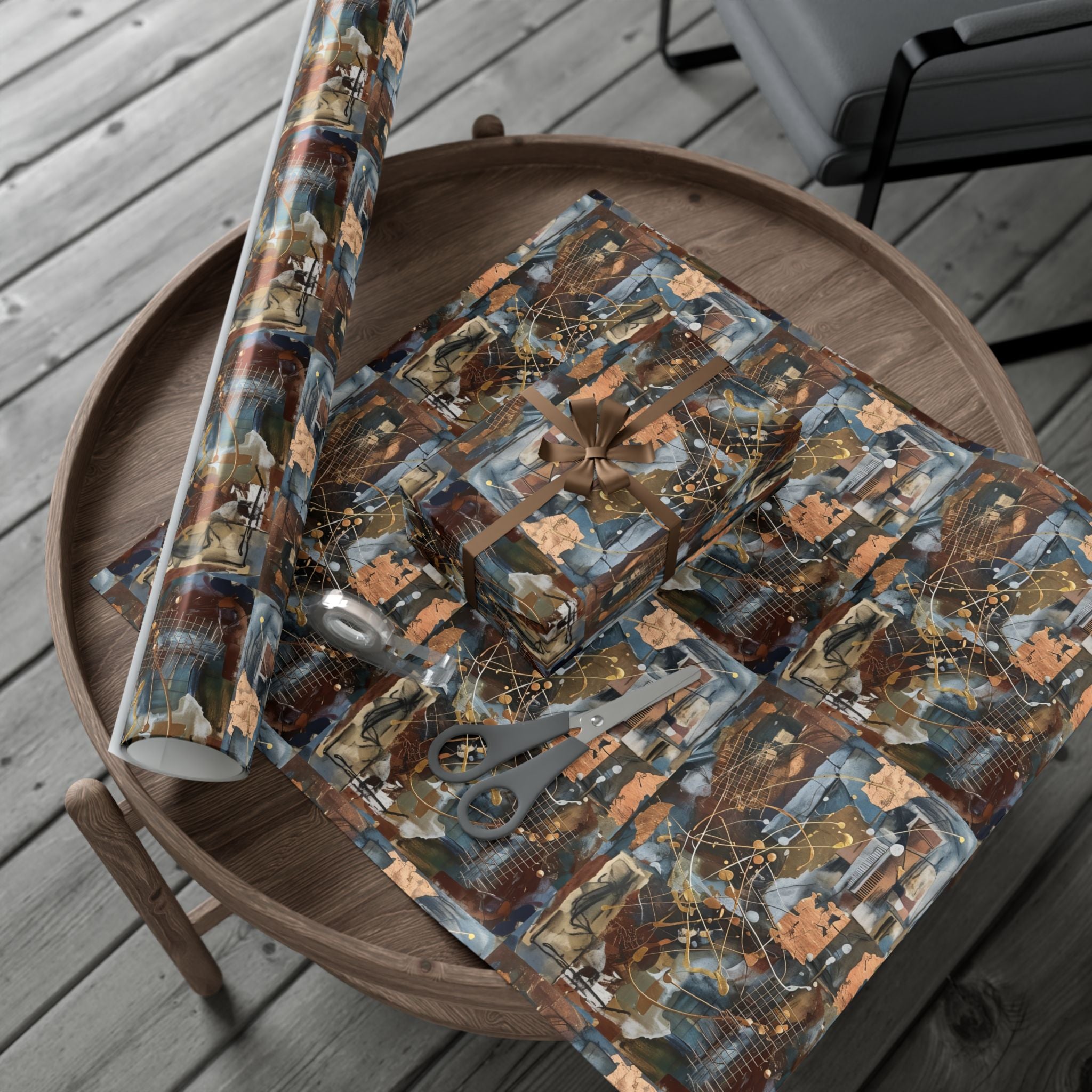 Abstract Paint Splatter Gift Wrap Papers | Modern Brown Blue Wrapping Paper