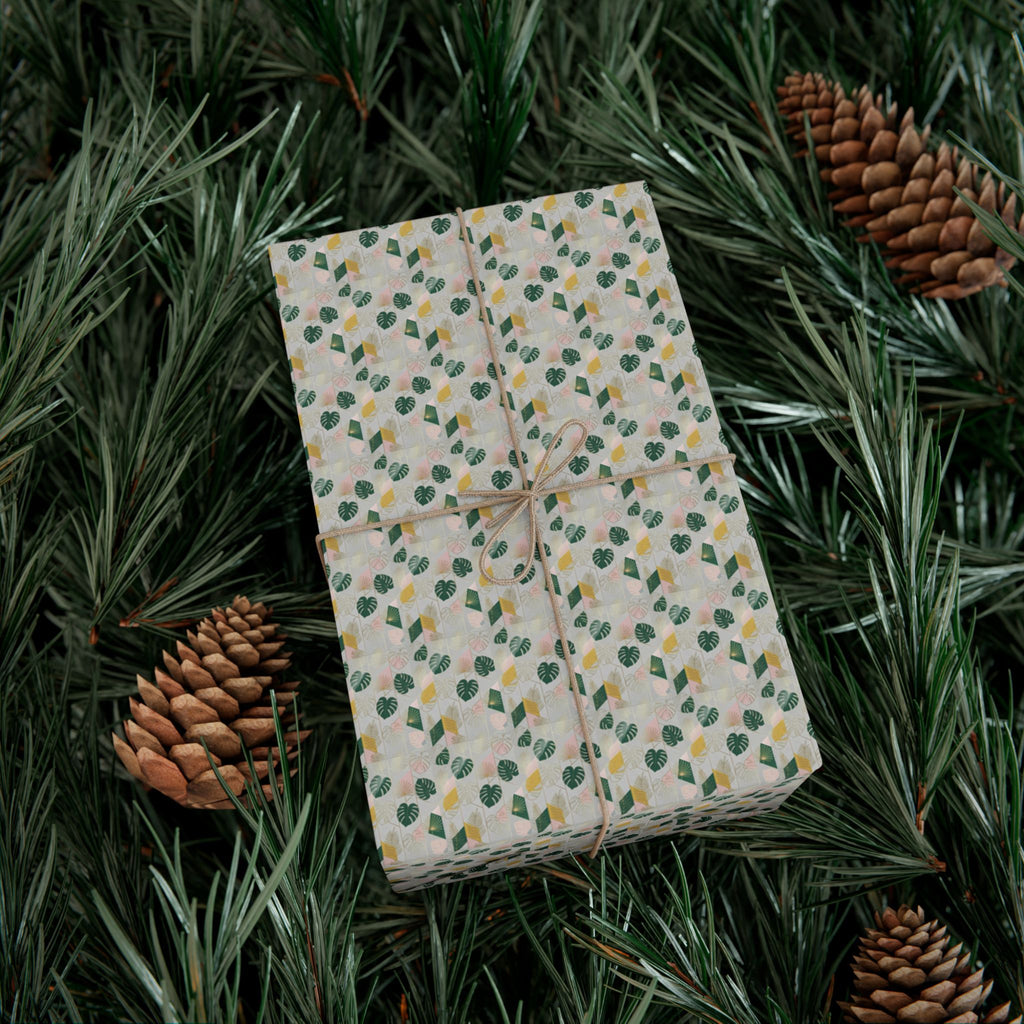 Abstract Leaf Pattern Gift Wrap, Botanical Wrapping Paper Roll | Neutral Green Beige