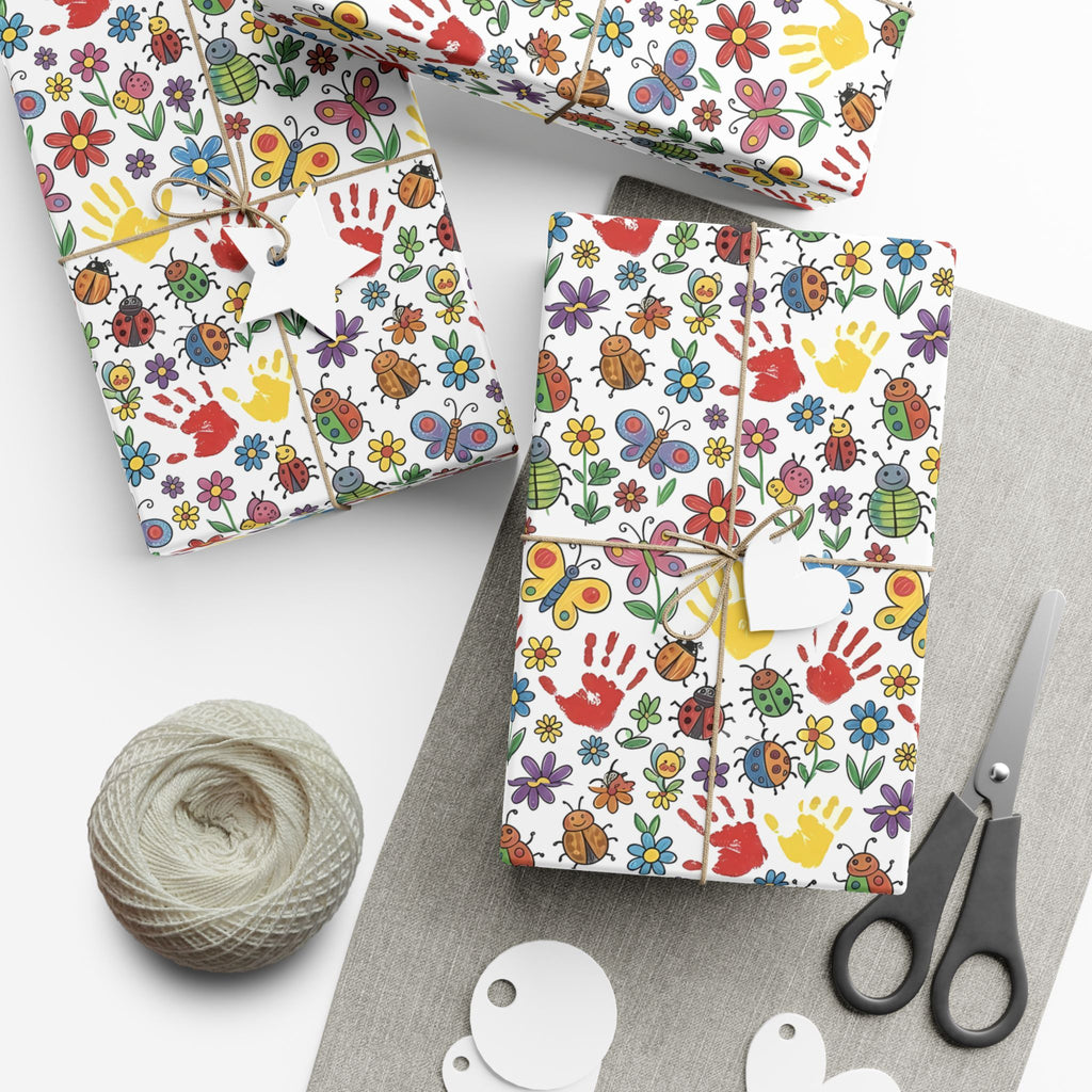 Kids Handprint Flowers Pattern Gift Wrap Paper | Floral Children's Wrapping