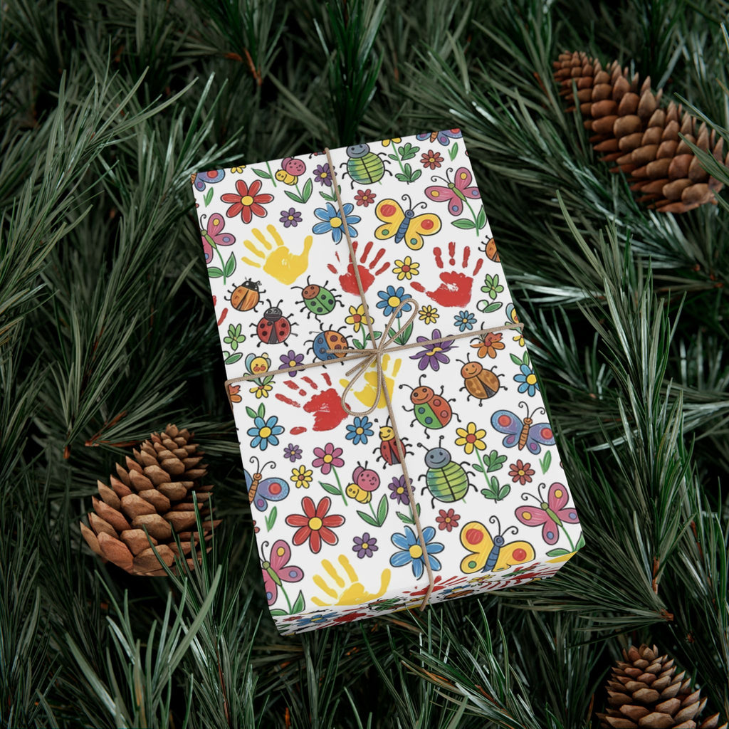 Kids Handprint Flowers Pattern Gift Wrap Paper | Floral Children's Wrapping