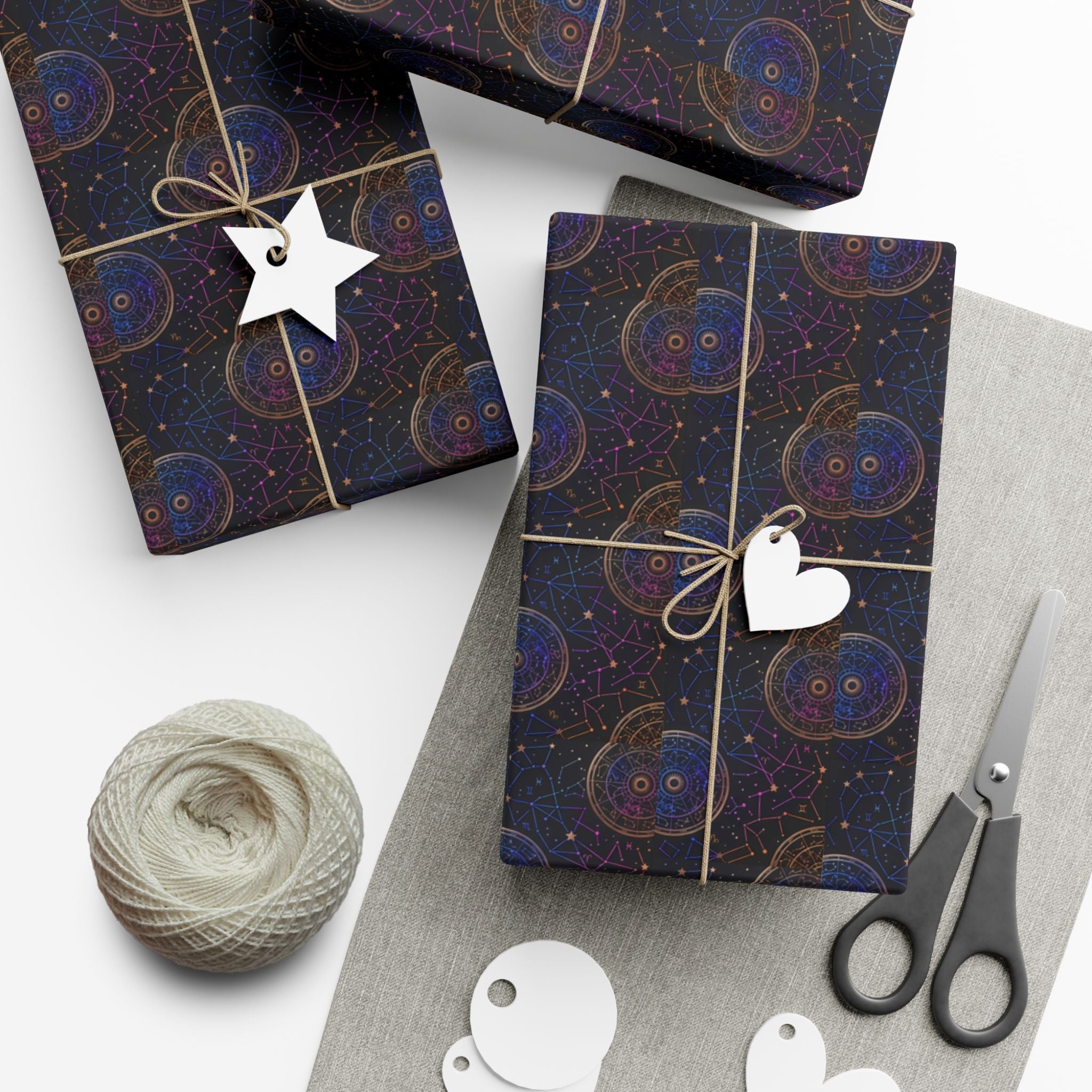 Celestial Mandala Pattern Gift Wrap Paper | Dark Starry Wrapping Paper