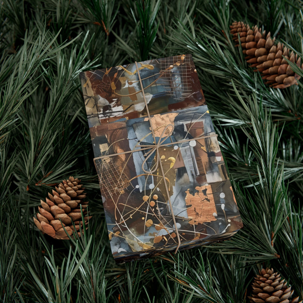 Abstract Paint Splatter Gift Wrap Papers | Modern Brown Blue Wrapping Paper