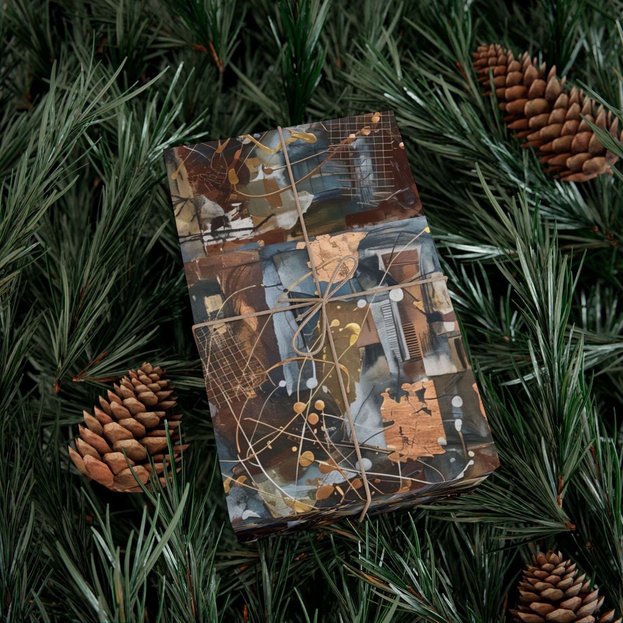 Abstract Paint Splatter Gift Wrap Papers | Modern Brown Blue Wrapping Paper