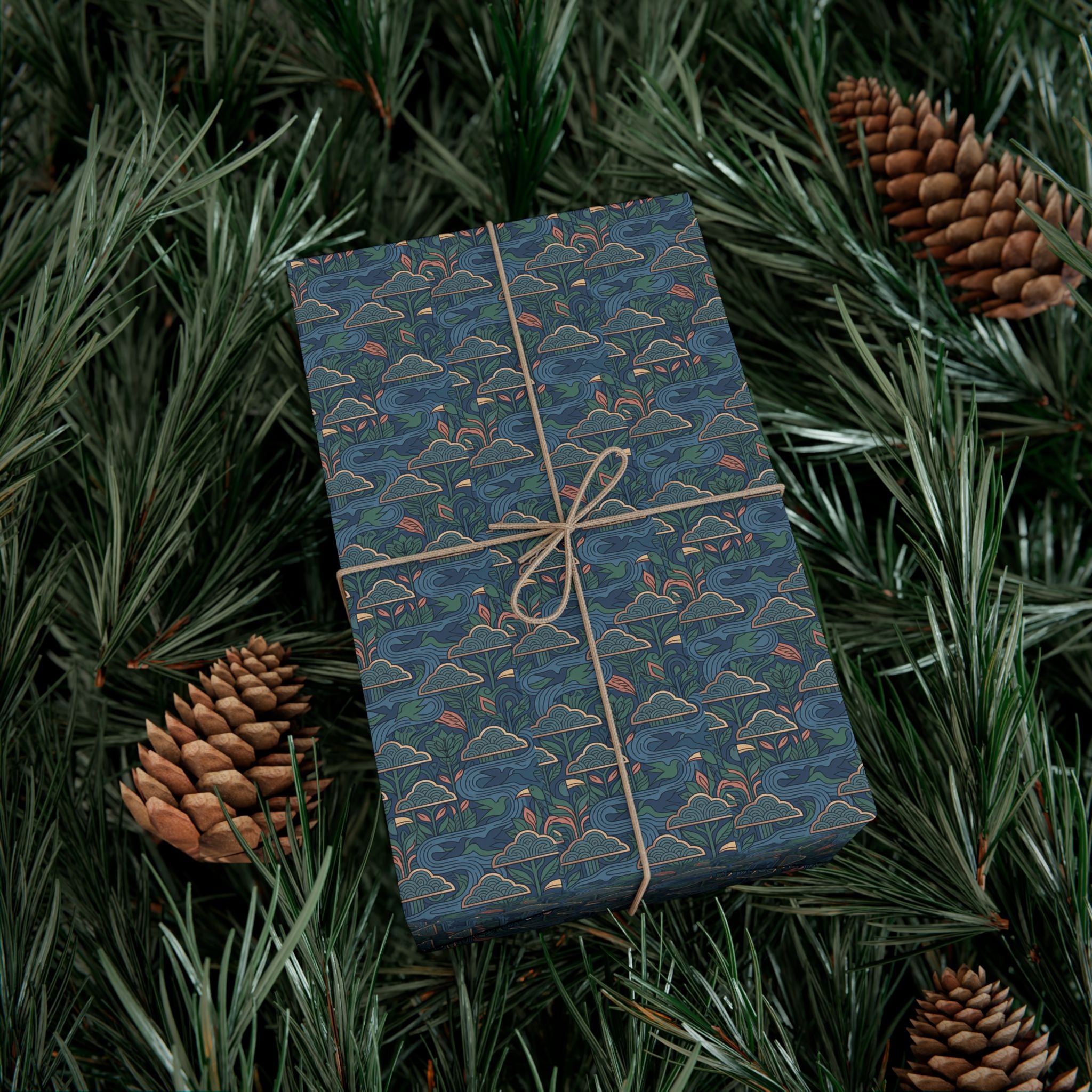 Blue Geometric Hills gift wrap paper | Repeating pattern, Landscape motif
