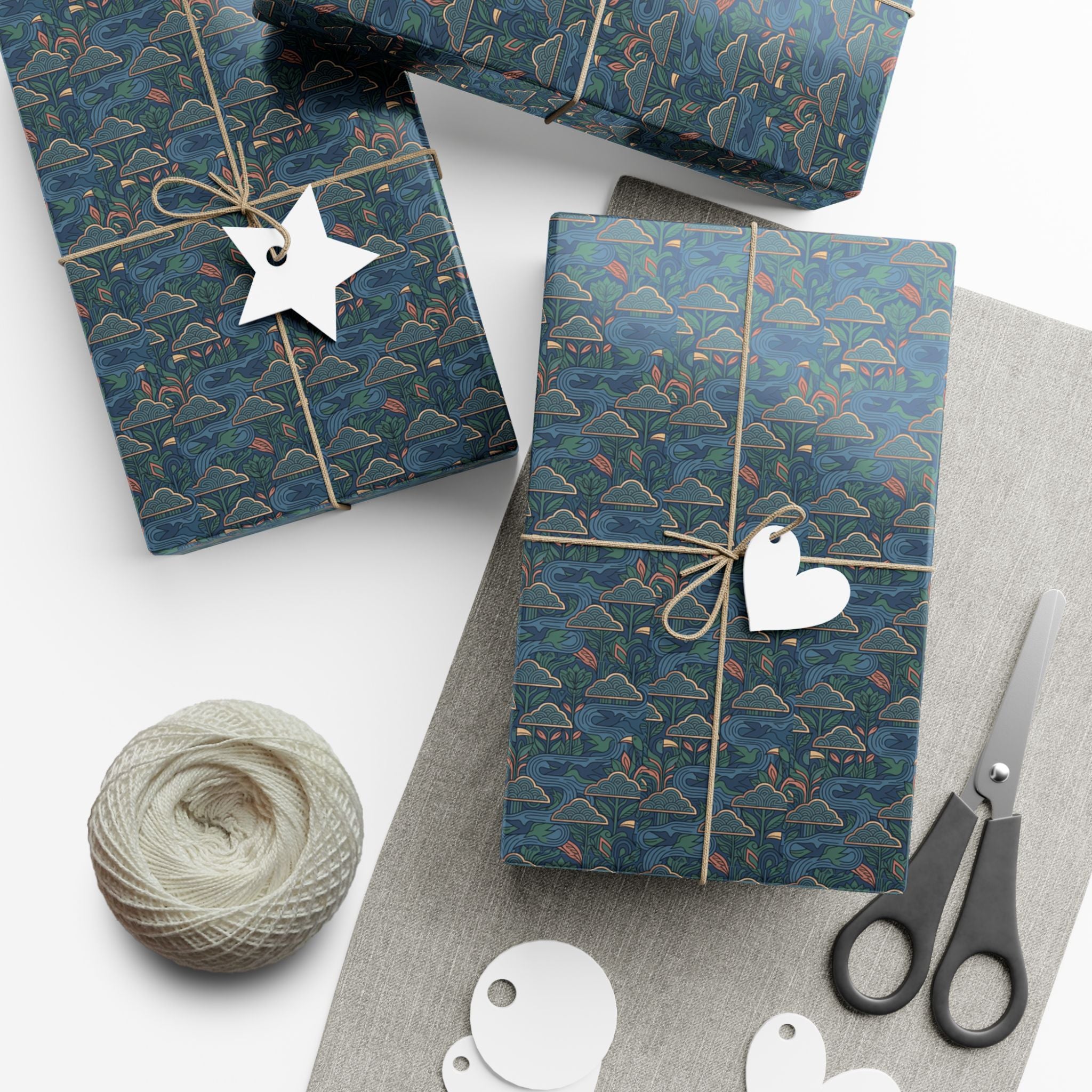 Blue Geometric Hills gift wrap paper | Repeating pattern, Landscape motif