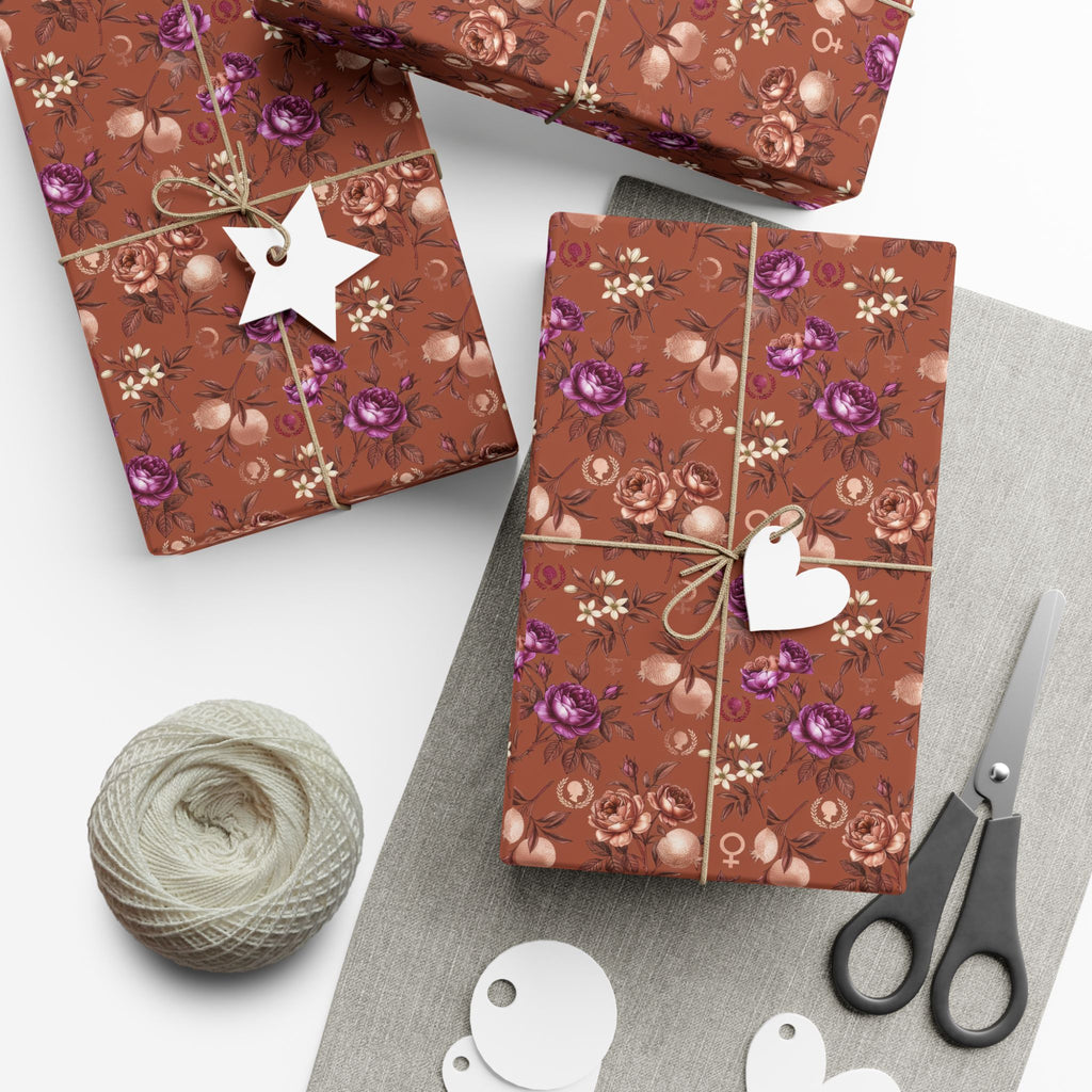 Rust Floral Pattern Gift Wrap Paper | Seamless Flower Wrapping Paper Roll