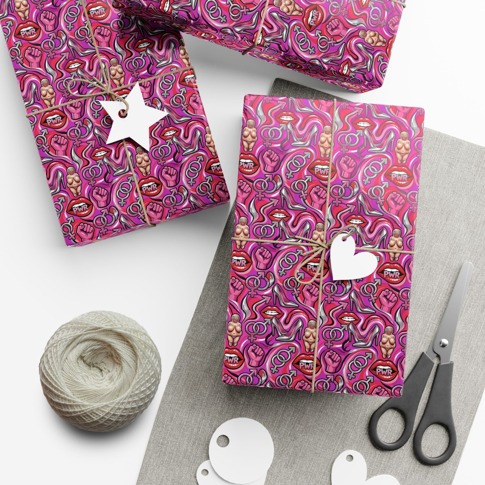 Psychedelic Lip PWR Pattern Gift Wrap Paper | Pink Swirl Wrapping Paper