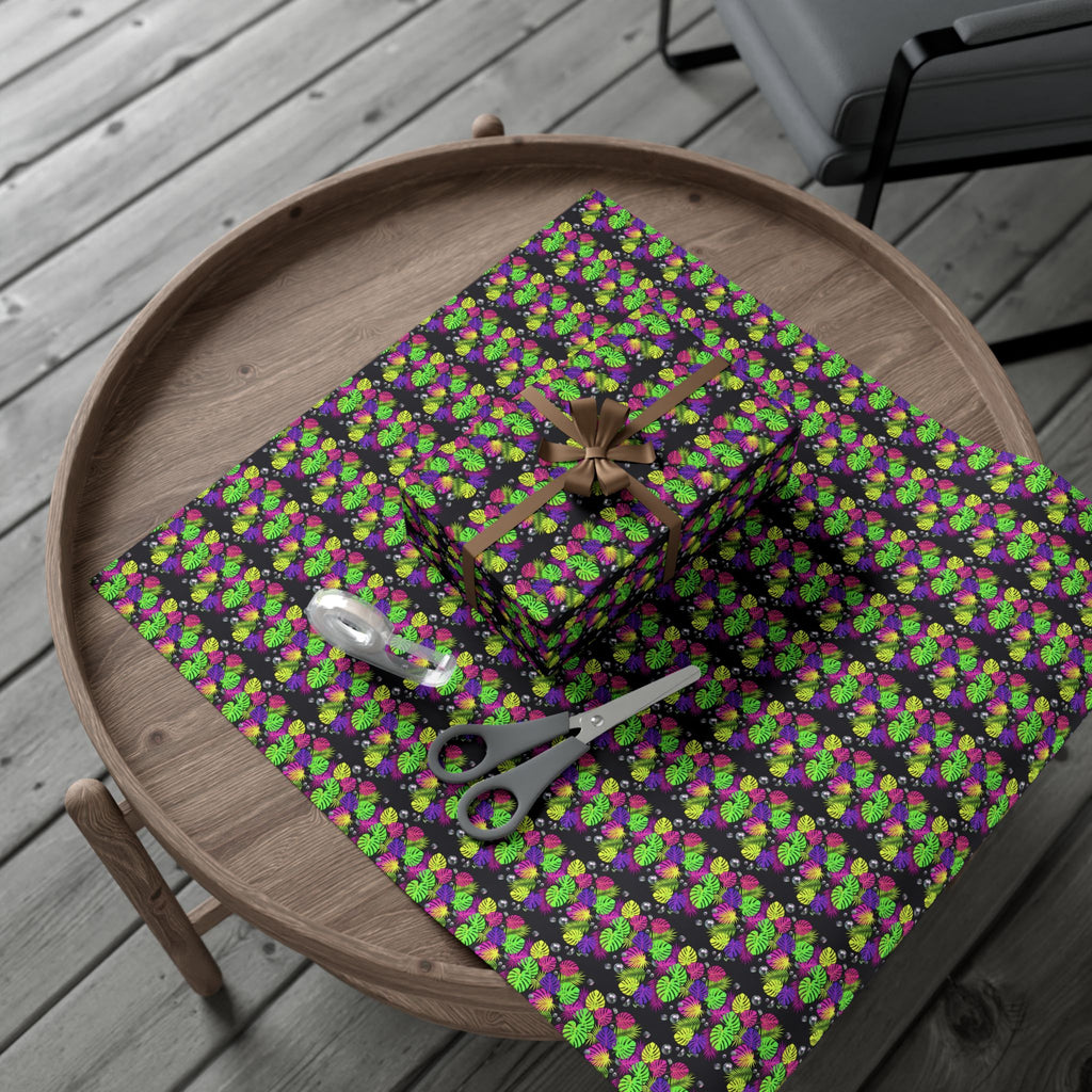 Neon Floral Pattern Gift Wrap Paper | Bright Botanical Wrapping Roll