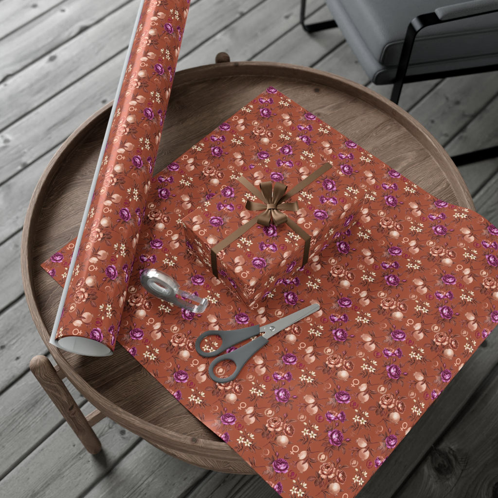 Rust Floral Pattern Gift Wrap Paper | Seamless Flower Wrapping Paper Roll