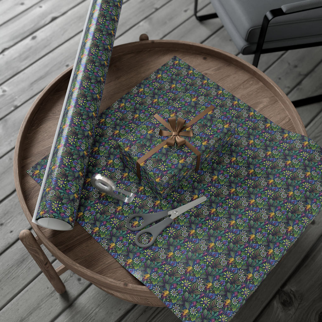 Dark Floral Pattern Gift Wrap Paper | Floral Wrapping Paper Roll