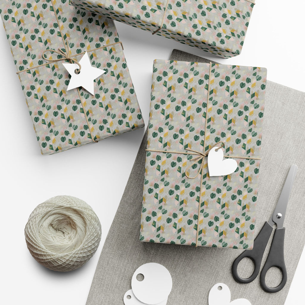 Abstract Leaf Pattern Gift Wrap, Botanical Wrapping Paper Roll | Neutral Green Beige