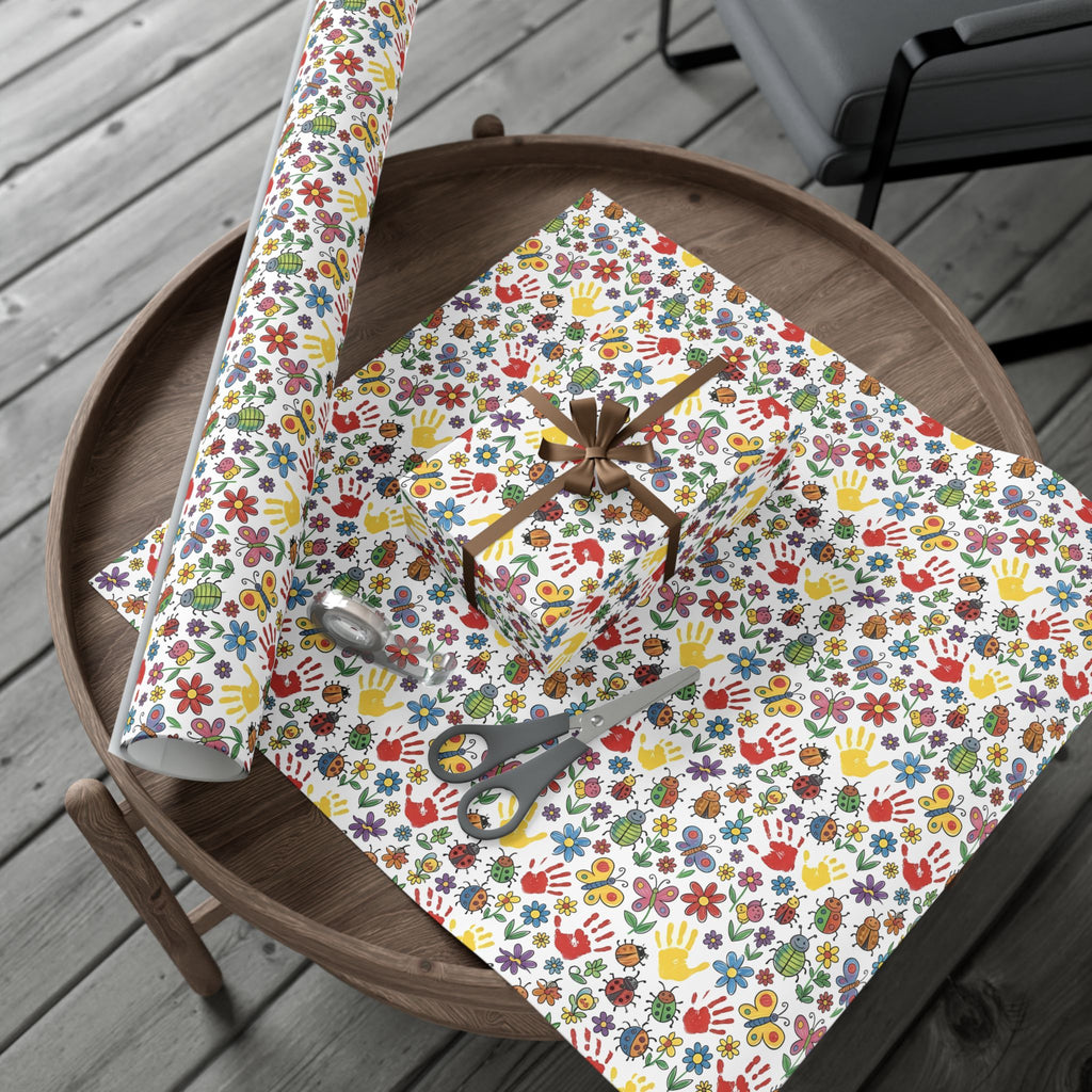 Kids Handprint Flowers Pattern Gift Wrap Paper | Floral Children's Wrapping